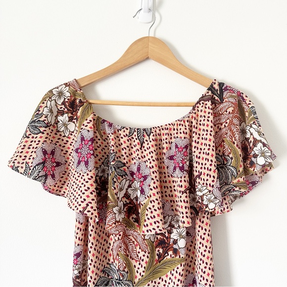 Zara Off The Shoulder Ruffle Top Floral Printed Midi Slip Dress Multi Color XS - Picture 8 of 9